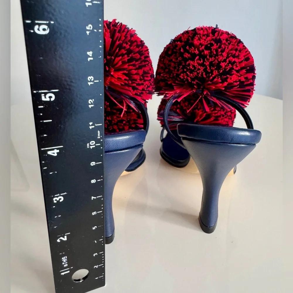 Bottega Veneta *NEW* Leather Navy Blue & Red Pom Pom Shoes- Size 6.5 US - Picture 8 of 11